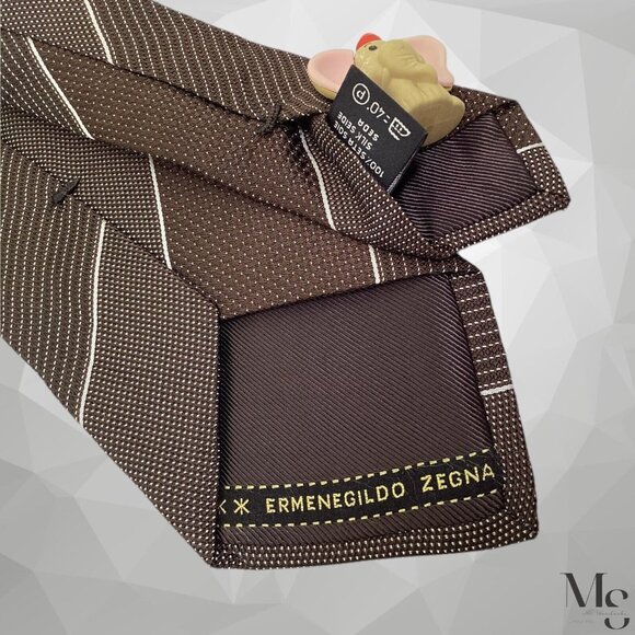 ERMENEGILDO ZEGNA XL Brown Striped Luxury Silk Tie Italy W: 3.25" EX COND - Picture 4 of 6